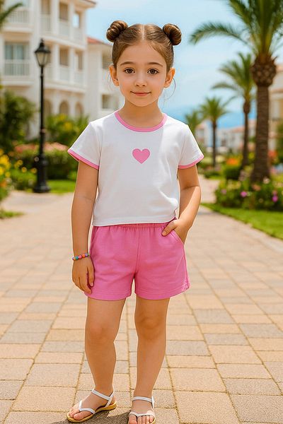 Fulla Moda Heart Printed Ribbed Girl's Shorts Set