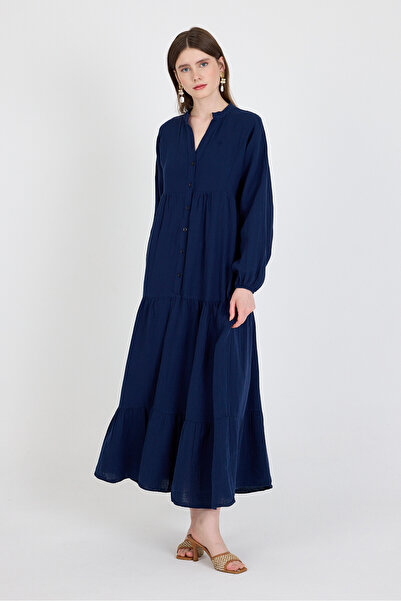 Rays Laci 100% βαμβακερό μακρυμάνικο φόρεμα με κουμπιά και φούστα 4782A