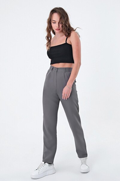 Hazel Kadın Gri Dar Kesim Kumaş Pantolon
