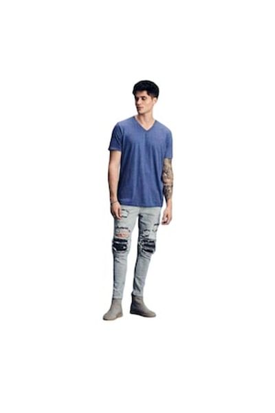 OEM Tricou cu decolteu in V pentru barbati, Albastru, M