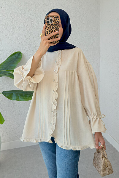 Salih Çelebi Nervürlü Fırfırlı Tunik 2322 - TAŞ RENGİ