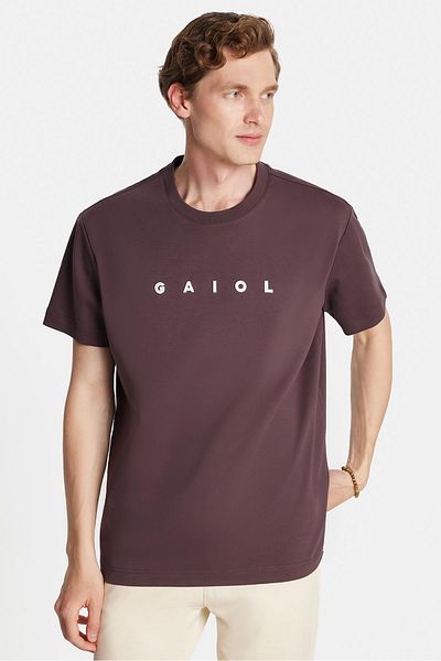 Tudors Ανδρικό μπλουζάκι Relax Fit Casual Cut Βαμβακερό μπροστινό και πίσω μέρος με λεπτομέρεια στάμπα με λαιμόκοψη καφέ