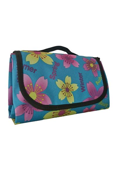 SIKS Pătură impermeabilă, pentru plajă și camping, 150x145 cm, model albastru cu flori