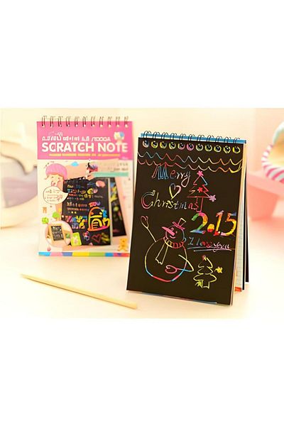 nihonwosekai 2Pcs Magic Rainbow Scraping Notebook A6 10X15Cm 10 Sheets Scratch Note with Spiral
