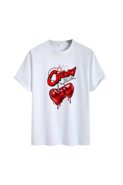 Gölge Store Cherry Chest Printed Unisex Oversize T-Shirt