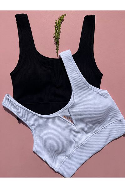 LEYNA BUTİK Cotton Combed Camisole Fabric Fixed Pad V Neck Half Singlet