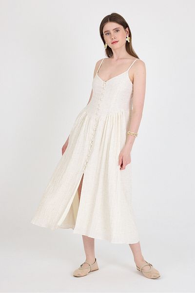 Rays Rochie midi cu decolteu în V și curea naturală 2487