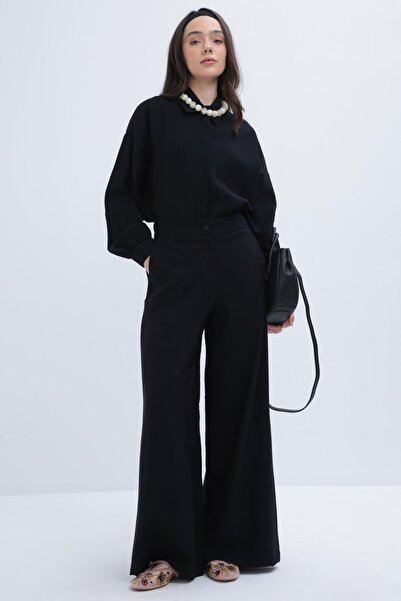 ALLDAY Μαύρο παντελόνι με φαρδιά μπατζάκια Με σχέδιο