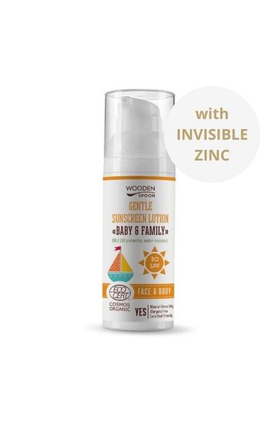Wooden Spoon Loțiune de corp cu protecție solară pentru bebeluși și familie SPF 30, lingură de lemn, 50 ml