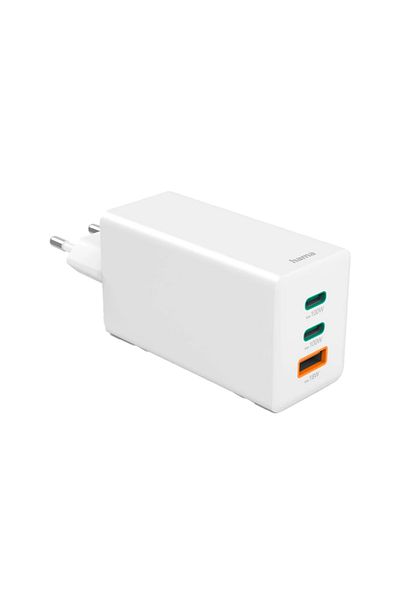 Hama Hama 201997 fast charger, GaN, 2 x USB-C, 1x USB-A, PD, 18/100/100 W (White)