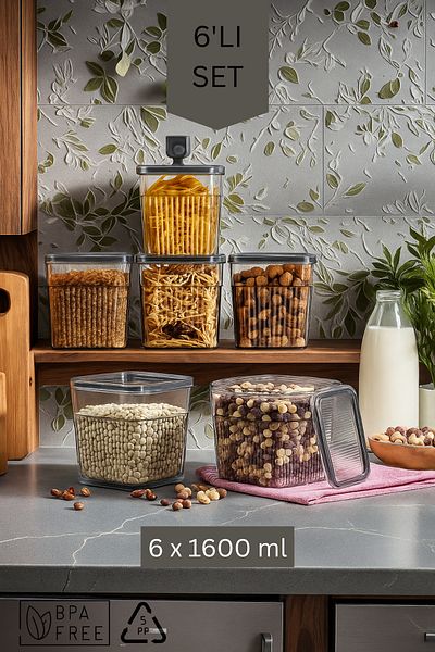 Espas Home 6 Piece Storage Container Set with Gaskets and Leak-Proof Lids – Refrigerator and Dry Food Compatible 6X1600 ml