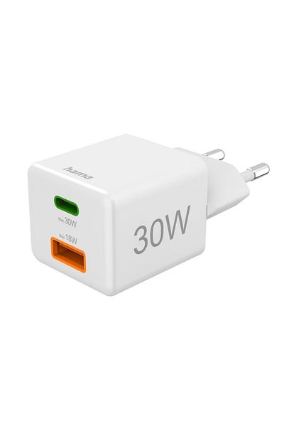 Hama Hama 201992 mains charger, 1 x USB-A, 1 x USB-C, 18/30W (White)
