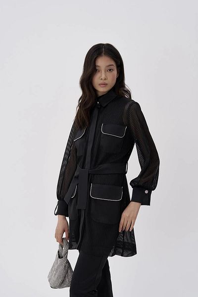 my312 Embroidered Pockets Transparent Tie-Up Tunic