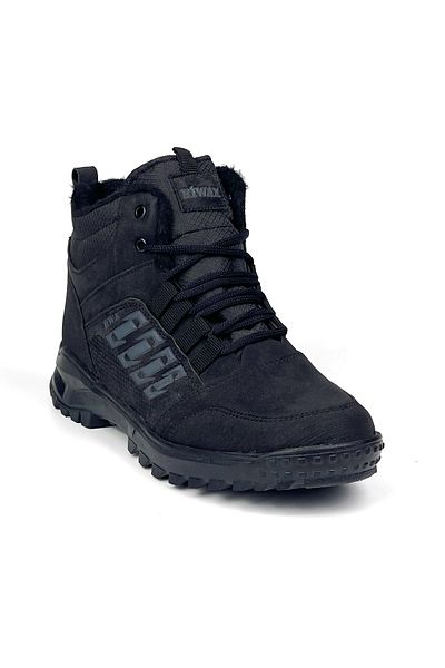 KAJILA Men's Black Zippered Lace-Up Outdoor Water Cold Resistant Comfortable Fur Lined Trekking Winter Boots