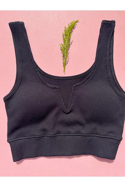 LEYNA BUTİK Cotton Combed Camisole Fabric Fixed Pad V Neck Half Singlet