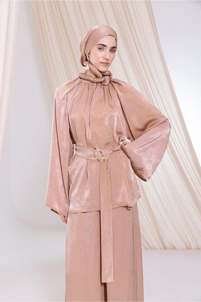 ALLDAY Mink-Bat Sleeve Gathered Collar Trousers Suit