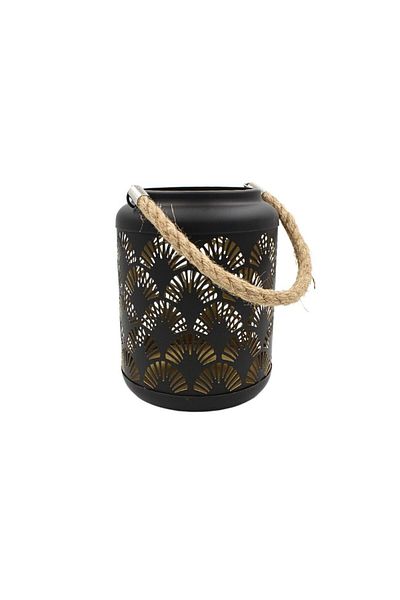 Arti Casa Decorative lantern, made of metal, with perforated fan pattern and rope handle, 17 cm, Arti Casa