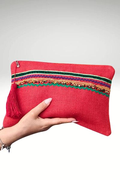 KRIMO Women's Jute Clutch Design Cloth Portfolio Bag