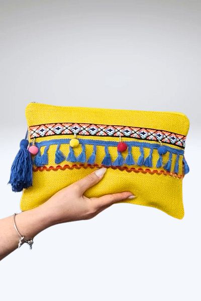 KRIMO Women's Jute Clutch Design Cloth Portfolio Bag