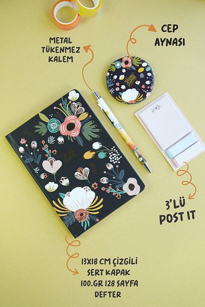 Victoria's Journals Boxed Set, Hard Cover Notebook, Metal Body Ballpoint Pen, Mirror and 3-Piece Post It.