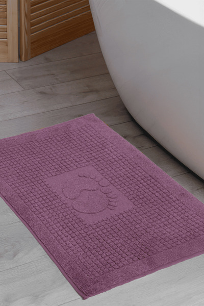 Homedius Bathroom Checkered Foot Patterned Cotton Foot Towel 50X70Cm Purple Set of 2