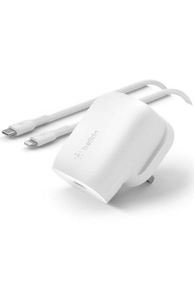 Belkin Belkin Boost Charge 30W PD PPS Power Adapter + USB-C cable with lightning connector, White