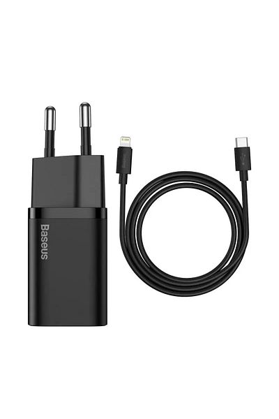 Baseus Baseus Super Si mains charger, USB-C, Power Delivery 20W, 1m Lightning cable included, Black