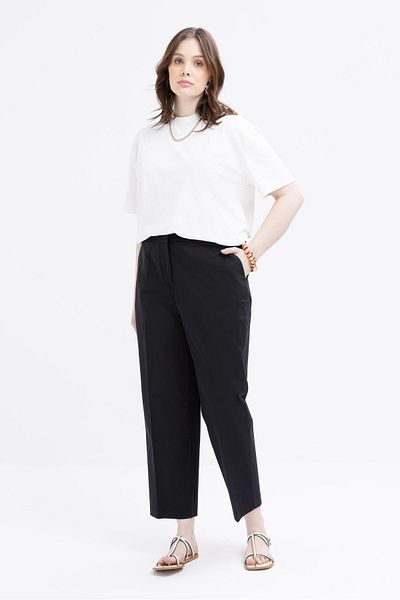 ALLDAY Black-Elastic Waist Plus Size Lycra Carrot Trousers