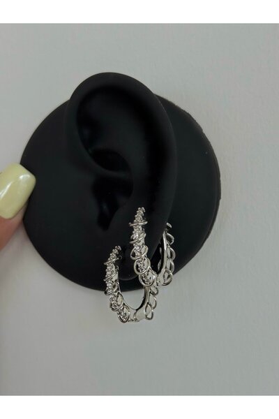 h&b design jewel Çelik Halka Detaylı Küpe