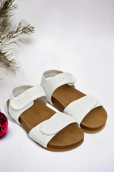 Ponchiq White Velcro Girls Sandals