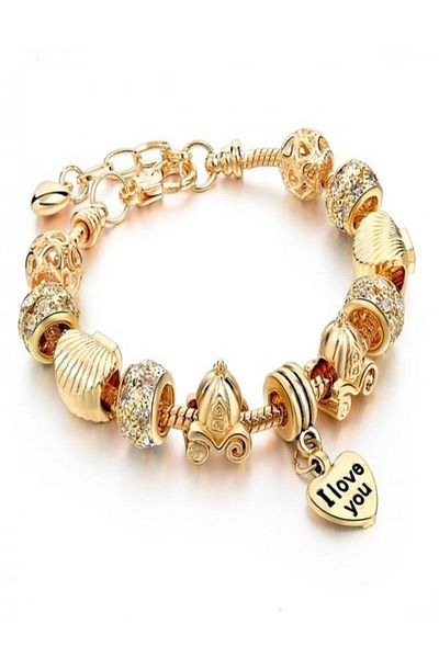 Kelan 14k gold plated bracelet with Heart Carriage charms