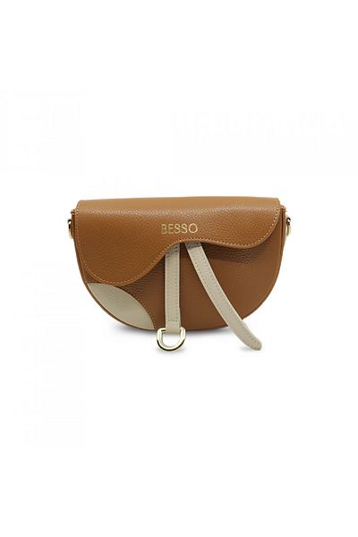 BESSO Dolce Dettaglio brown and cream genuine leather shoulder bag