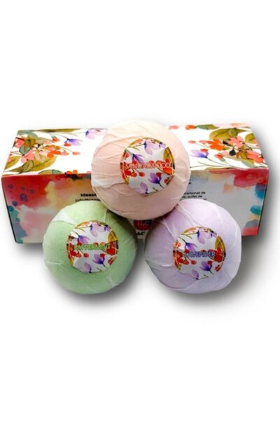 İdeas4comfort Set 3 bombe de baie cu diferite arome și culori, Lavandă, Mentă, Lemn de santal, 415 g, Ideas4Comfort