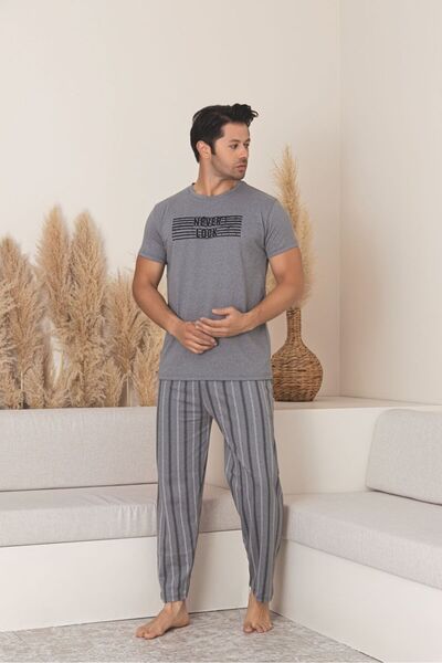 Sude HOMEWEAR Men's Striped Patterned Short Sleeve Pajama Set
