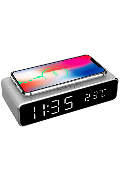 Gembird Ceas digital de birou, Gembird, Incarcare Wireless 5W, alarma, afisar...