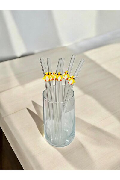 Genel Markalar Cam Şeffaf Pipet Sürdürülebilir Penguen Figürlü 6 lı Cam Pipet