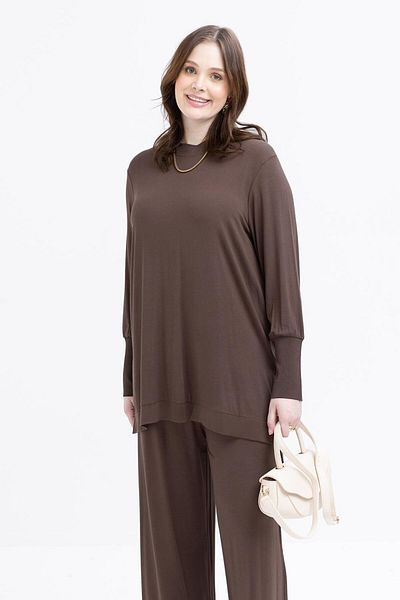 ALLDAY Coffee-Plus Size Lycra Trousers Suit