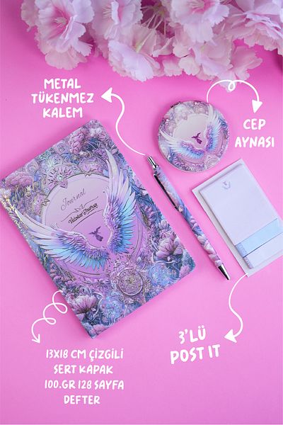 Victoria's Journals Boxed Set, Hard Cover Notebook, Metal Body Ballpoint Pen, Mirror and 3-Piece Post It.