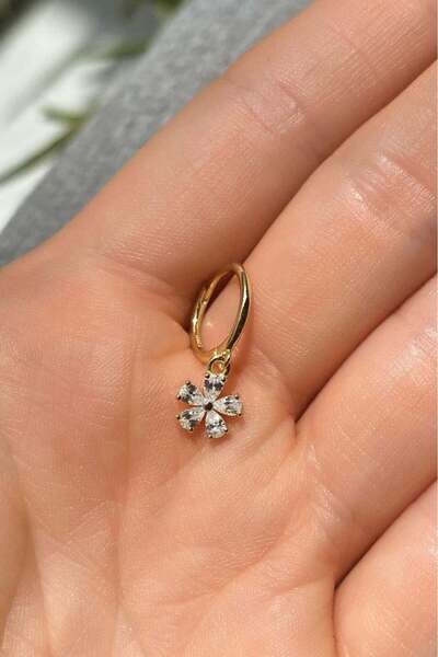 Spossy Silver Jewelry 925 Ayar Gümüş, Papatya Halka Piercing Küpe