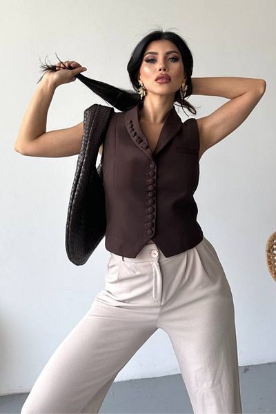 spirituel Women's Vest Short Stylish Button Detailed Jacket Collar Sleeveless Vest