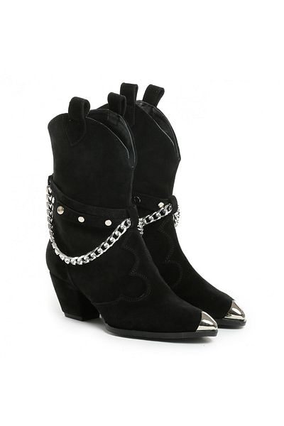 Vanilla Days Bushra Black Suede Boots with Silver Accessories