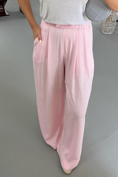 Suzi Linen Mixed Trousers with Elastic Waist 4S169