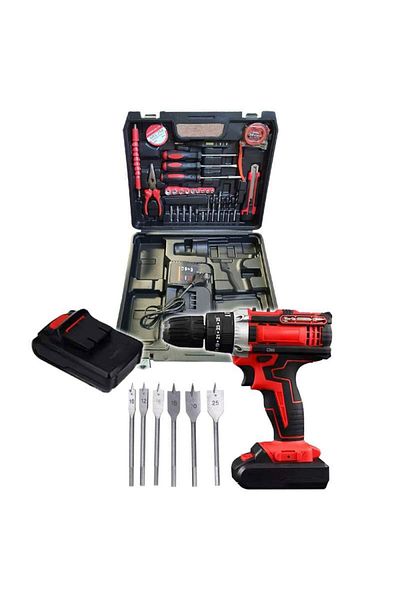 SIKS Impact Drill Kit, With 40 Accessories, Carrying Case, Modern Design, Red/black