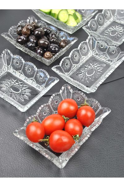 Qualitev 6-Piece Glass Bowl Snack Bowl Breakfast Set Rectangular Presentation Bowl-13X10X4 cm Sunlight