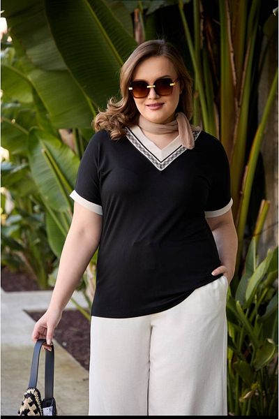 PARKDERİN Plus Size, Soft Textured, Combed Cotton Fabric V-Neck Bluz
