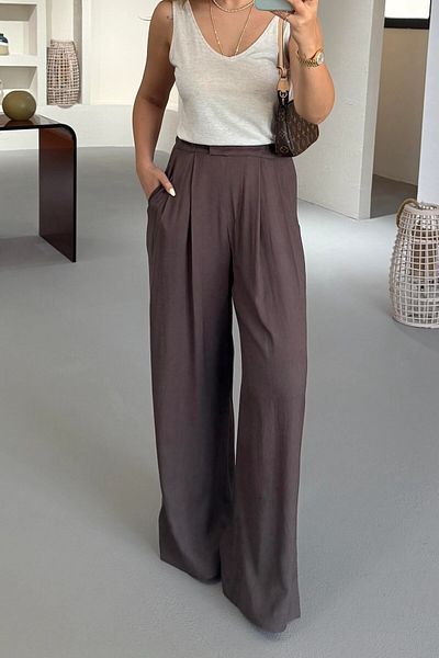 Suzi Linen Mixed Trousers with Elastic Waist 4S169