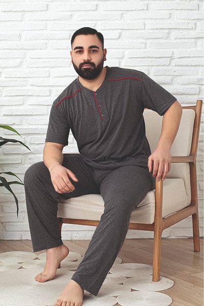 Farya Home Plus Size Cotton Pocket Button Collar Short Sleeve Men's Pajama Set