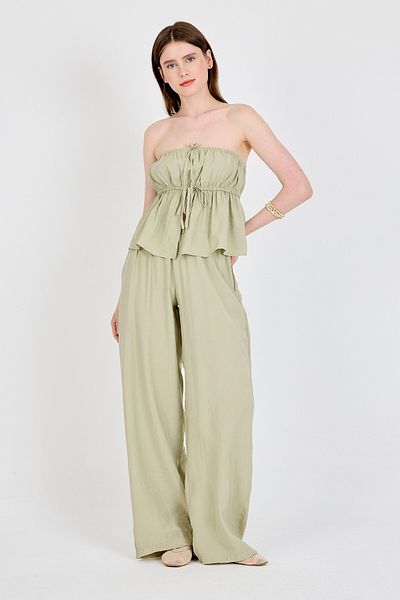 Rays Çağla Green Blue Strapless Blouse and Wide Leg Pants Two Piece Set 5236