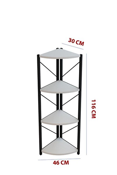 Remaks Sude 4 Raflı Metal Köşe Mutfak Rafı Dekoratif Aksesuar Rafı Çok Amaçlı Raf Beyaz