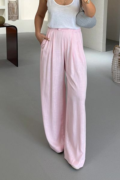 Suzi Linen Mixed Trousers with Elastic Waist 4S169
